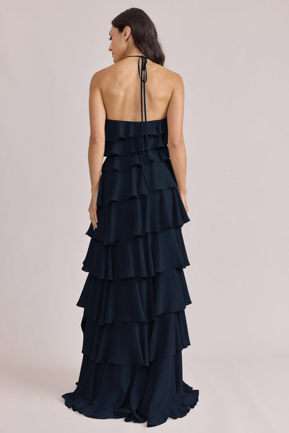Carrie Chiffon Dress | Made To Order | Navy Blue