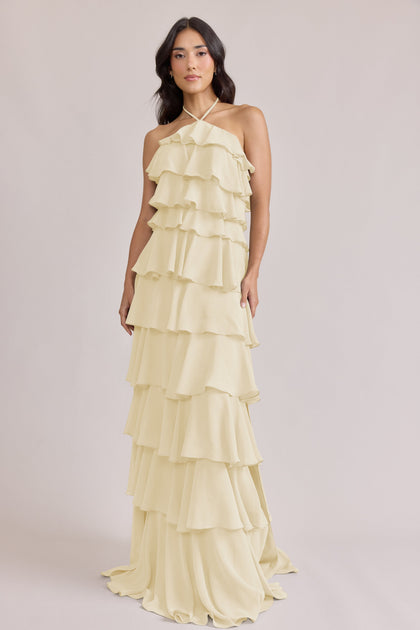 Carrie Chiffon Dress | Made To Order | Pale Yellow