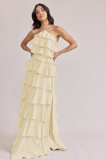 Carrie Chiffon Dress | Made To Order | Pale Yellow