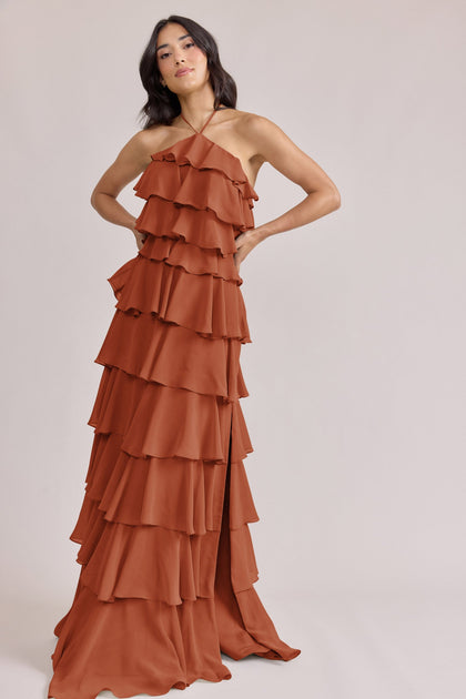 Carrie Chiffon Dress | Made To Order | Rust