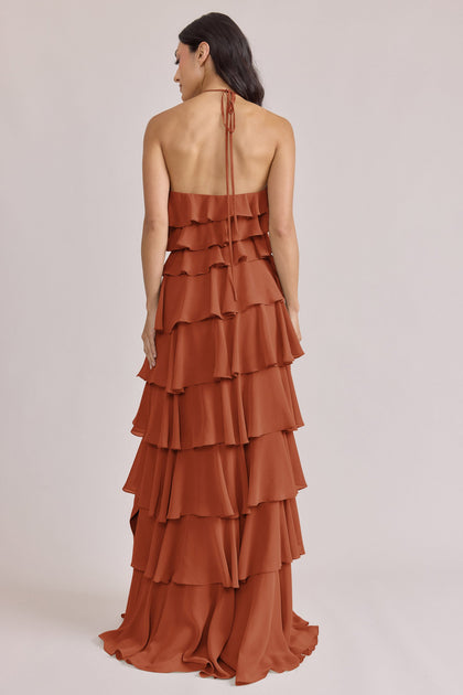Carrie Chiffon Dress | Made To Order | Rust