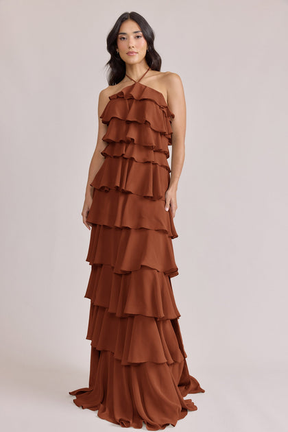 Carrie Chiffon Dress | Made To Order | Rust