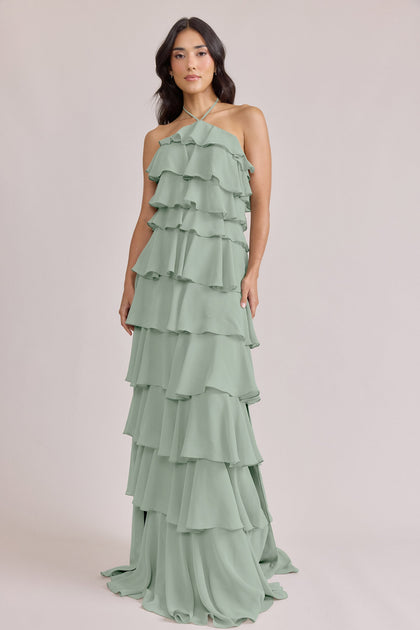 Carrie Chiffon Dress | Made To Order | Sage