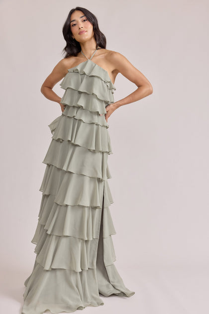 Carrie Chiffon Dress | Made To Order | Sage