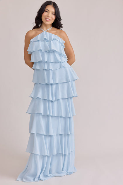 Carrie Chiffon Dress | Made To Order | Sky Blue