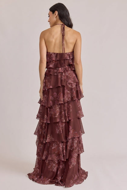 Carrie Chiffon Floral Print Dress | Made To Order | Mahogany Blooms
