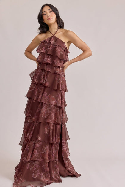 Carrie Chiffon Floral Print Dress | Made To Order | Mahogany Blooms