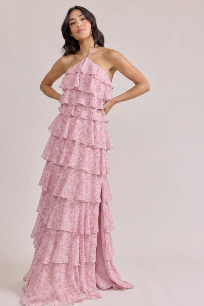 Carrie Chiffon Floral Print Dress | Made To Order | Perfect Pink Posey