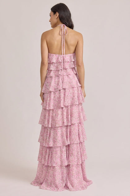 Carrie Chiffon Floral Print Dress | Made To Order | Perfect Pink Posey