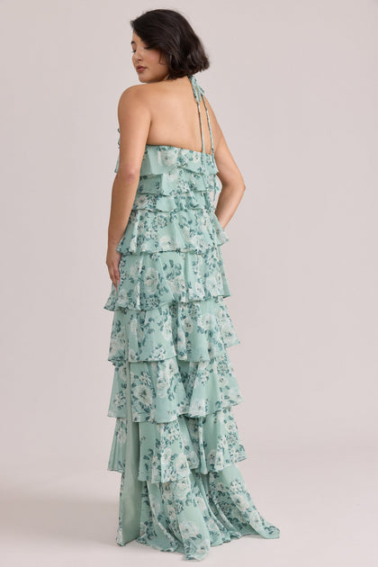 Carrie Chiffon Floral Print Dress | Made To Order | Sage Blossom