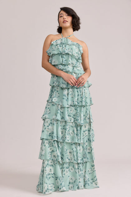 Carrie Chiffon Floral Print Dress | Made To Order | Sage Blossom