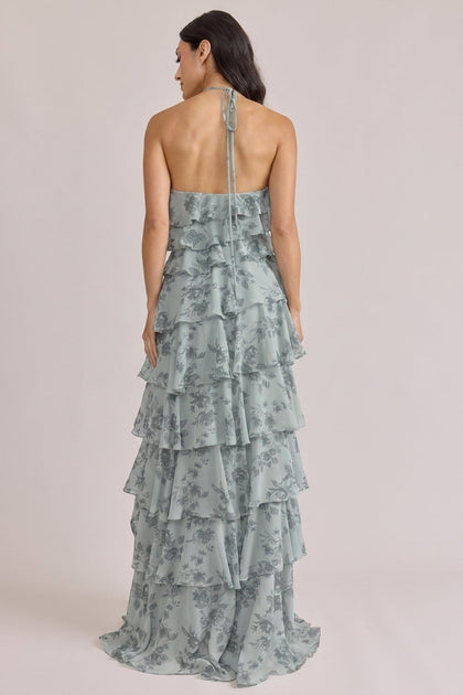 Carrie Chiffon Floral Print Dress | Made To Order | Sage Bouquet