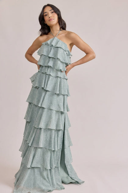 Carrie Chiffon Floral Print Dress | Made To Order | Sage Posey