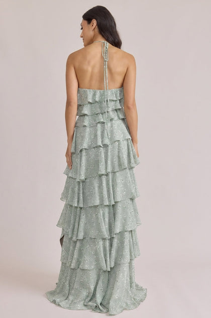Carrie Chiffon Floral Print Dress | Made To Order | Sage Posey
