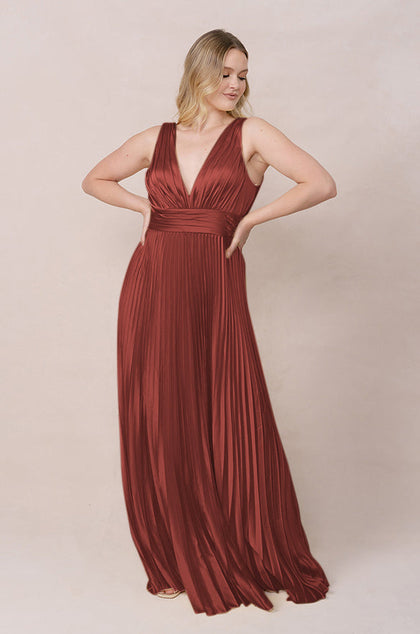 Celine Satin Pleated Dress | Cinnamon Rose