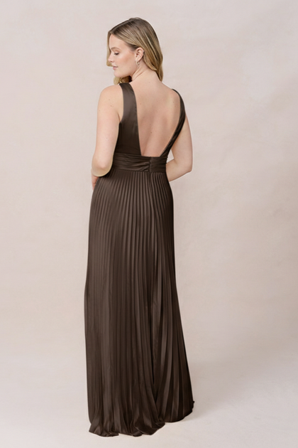 Celine Satin Pleated Dress | Made To Order | Espresso