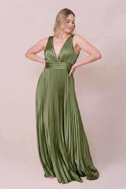 Celine Satin Pleated Dress | Made To Order | Fern