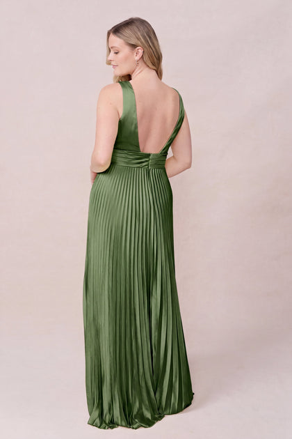 Celine Satin Pleated Dress | Made To Order | Fern