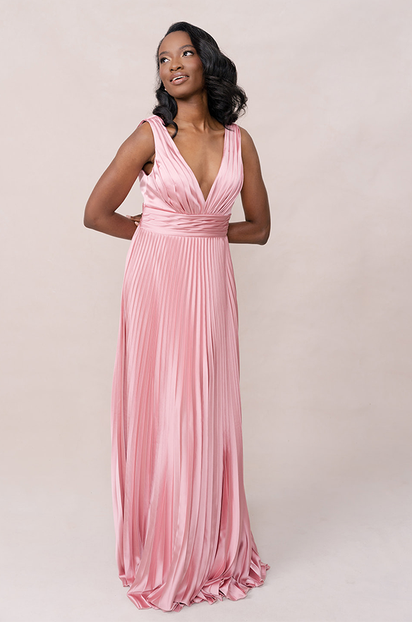 Emerald Bridesmaid Dress at Revelry Celine Satin Pleated Dress Made to Order Emerald