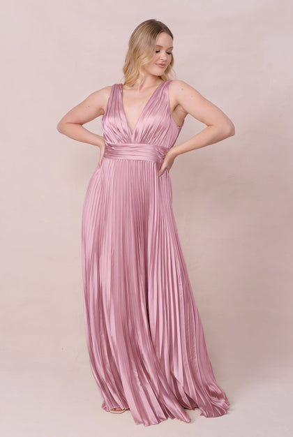 Celine Satin Pleated Dress | Made To Order | Perfect Pink