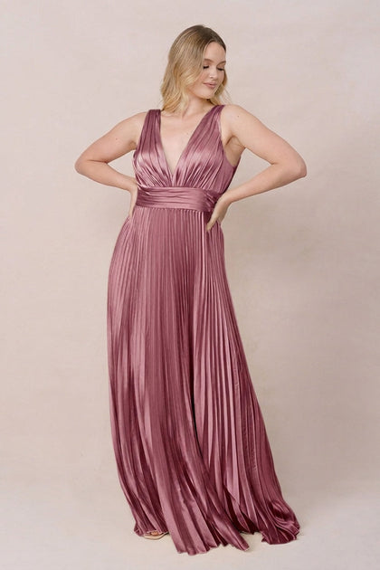 Celine Satin Pleated Dress | Made To Order | Raspberry