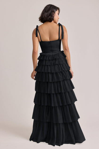Charlotte Satin + Tulle Dress | Made To Order | Black Satin / Black Tulle