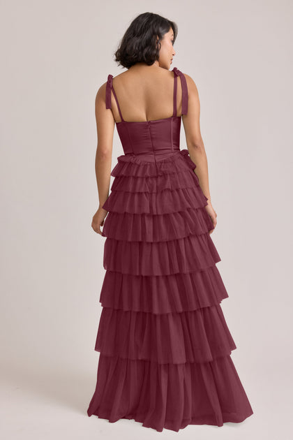 Charlotte Satin + Tulle Dress | Made To Order | Cabernet Satin / Cabernet Tulle