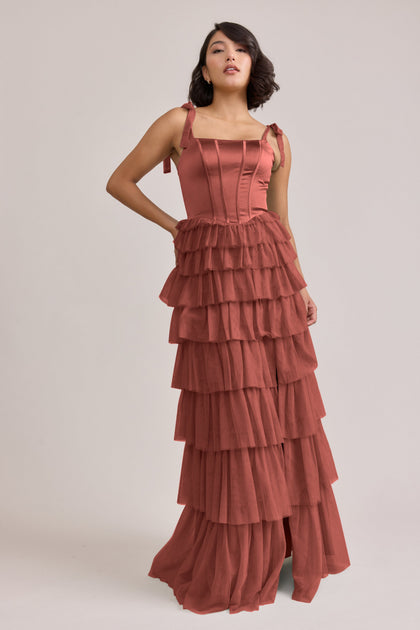 Charlotte Satin + Tulle Dress | Made To Order | Cinnamon Rose Satin / Cinnamon Rose Tulle