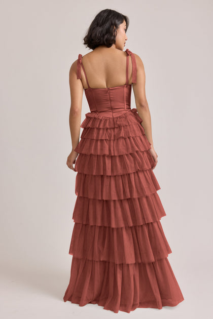 Charlotte Satin + Tulle Dress | Made To Order | Cinnamon Rose Satin / Cinnamon Rose Tulle