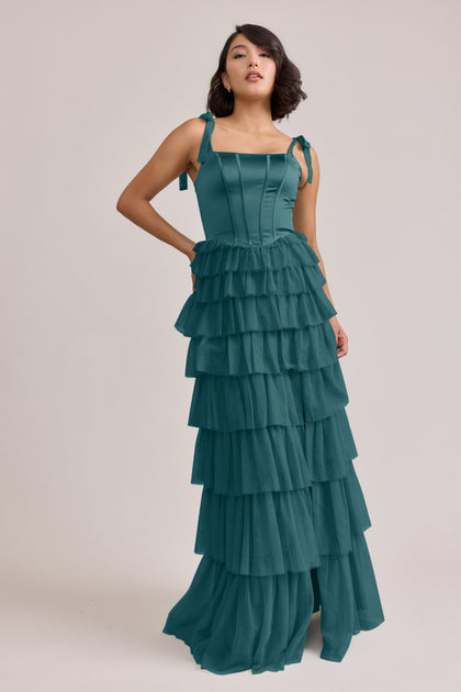 Charlotte Satin + Tulle Dress | Made To Order | Classic Emerald Satin / Classic Emerald Tulle