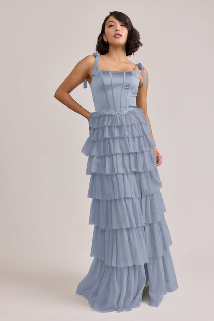 Charlotte Satin + Tulle Dress | Made To Order | French Blue Satin / French Blue Tulle