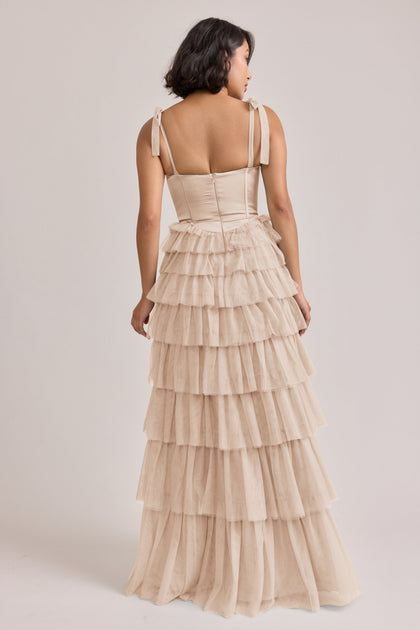 Charlotte Satin + Tulle Dress | Made To Order | Gold Champagne Satin / Champagne Tulle