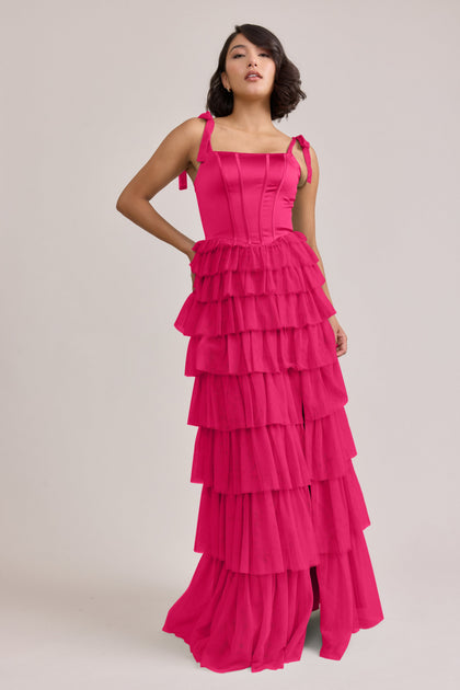 Charlotte Satin + Tulle Dress | Made To Order | Hot Pink Satin / Hot Pink Tulle