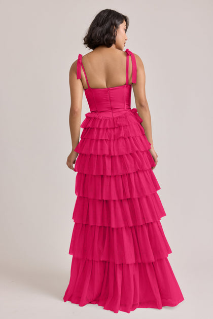 Charlotte Satin + Tulle Dress | Made To Order | Hot Pink Satin / Hot Pink Tulle