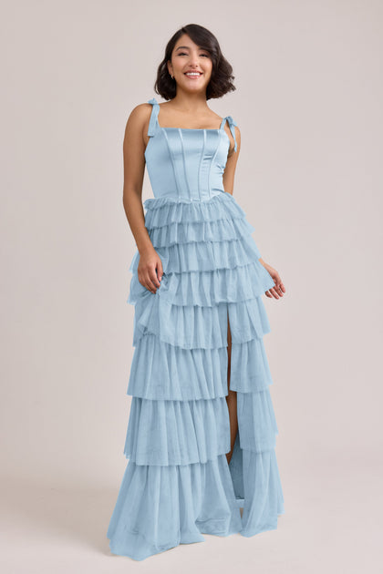Charlotte Satin + Tulle Dress | Made To Order | Light Blue Satin / Light Blue Tulle