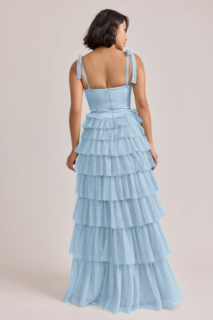 Charlotte Satin + Tulle Dress | Made To Order | Light Blue Satin / Light Blue Tulle