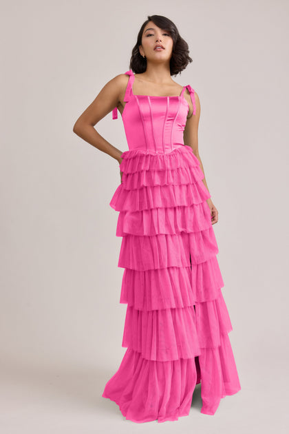 Charlotte Satin + Tulle Dress | Made To Order | Malibu Pink Satin / Malibu Pink Tulle