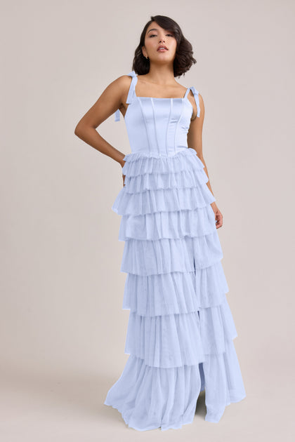 Charlotte Satin + Tulle Dress | Made To Order | Periwinkle Satin / Periwinkle Tulle