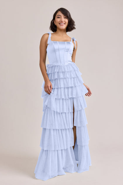 Charlotte Satin + Tulle Dress | Made To Order | Periwinkle Satin / Periwinkle Tulle
