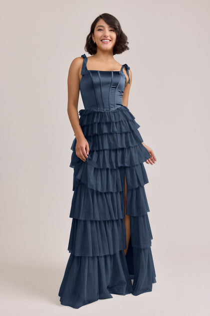 Charlotte Satin + Tulle Dress | Made To Order | Romantic Blue Satin / Romantic Blue Tulle