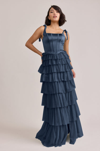 Charlotte Satin + Tulle Dress | Made To Order | Romantic Blue Satin / Romantic Blue Tulle