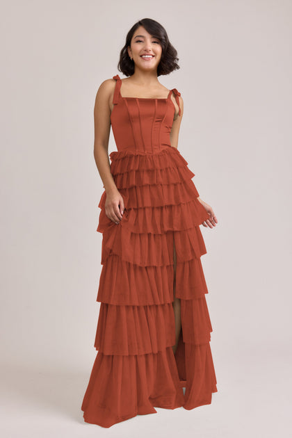 Charlotte Satin + Tulle Dress | Made To Order | Rust Satin / Rust Tulle