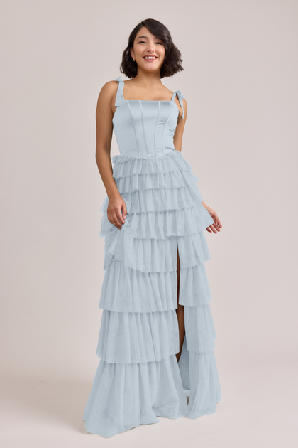 Charlotte Satin + Tulle Dress | Made To Order | Sky Blue Satin / Sky Blue Tulle