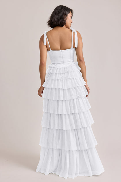 Charlotte Satin + Tulle Dress | Made To Order | White Pearl Satin / White Pearl Tulle