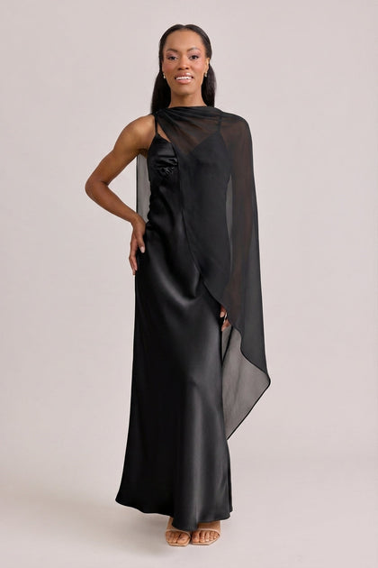 Chiffon Asymmetrical Shawl | Made To Order | Black