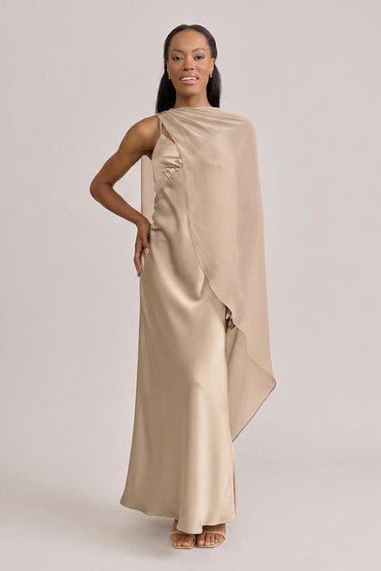 Chiffon Asymmetrical Shawl | Made To Order | Champagne