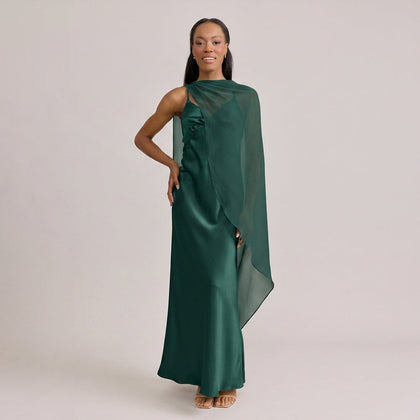 Chiffon Asymmetrical Shawl | Made To Order | Classic Emerald