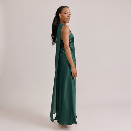 Chiffon Asymmetrical Shawl | Made To Order | Classic Emerald