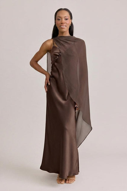 Chiffon Asymmetrical Shawl | Made To Order | Espresso