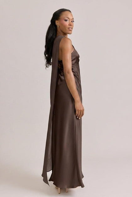 Chiffon Asymmetrical Shawl | Made To Order | Espresso